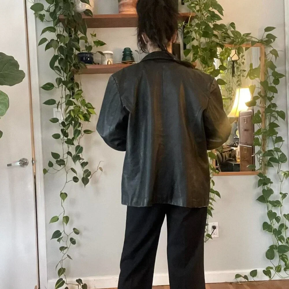 Elyze Paris Black Soft Genuine Leather Blazer with Pockets - L - Picture 4 of 7